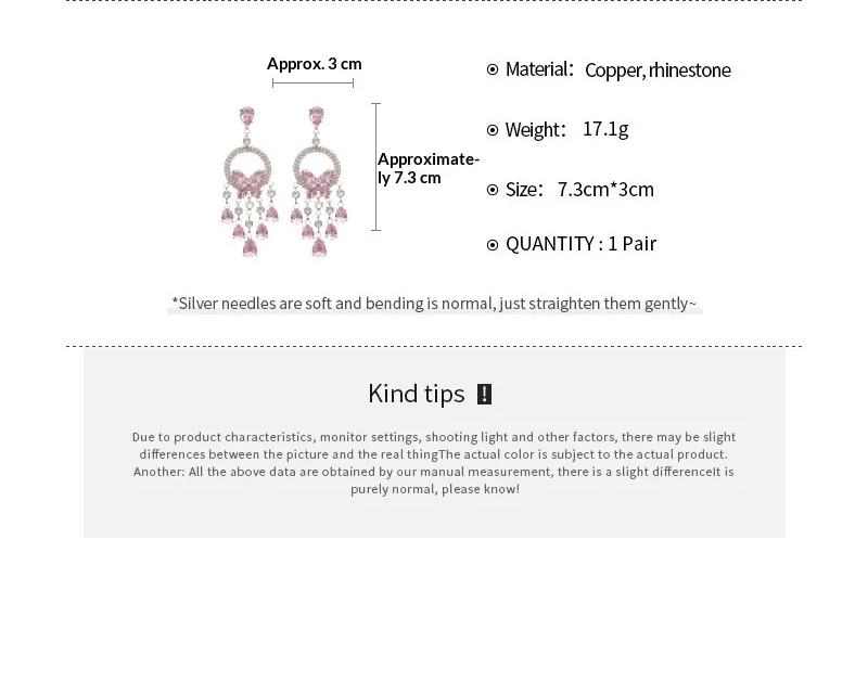 Zircon Round Butterfly Tassel Earrings