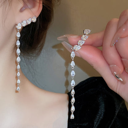 Zircon Teardrop Tassel Earrings