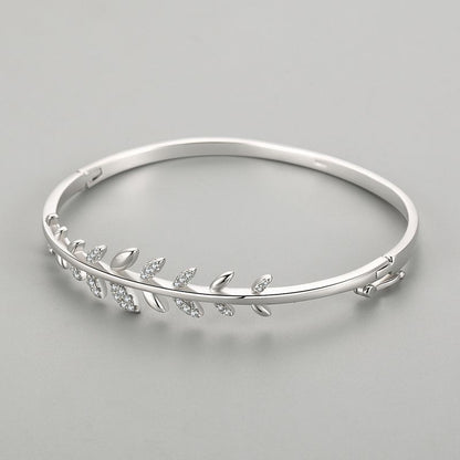 S925 Silver Bracelet Female Leaf Oval Open-ended Bracelet