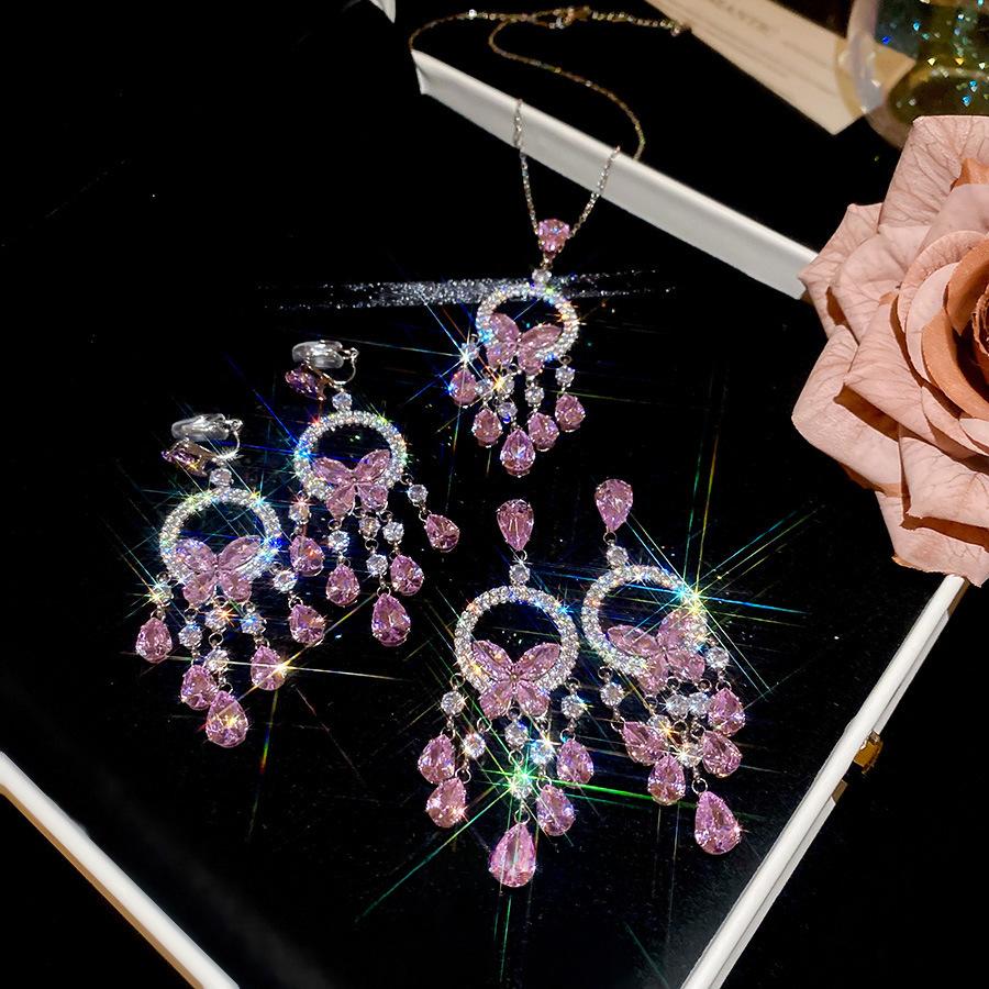 Zircon Round Butterfly Tassel Earrings