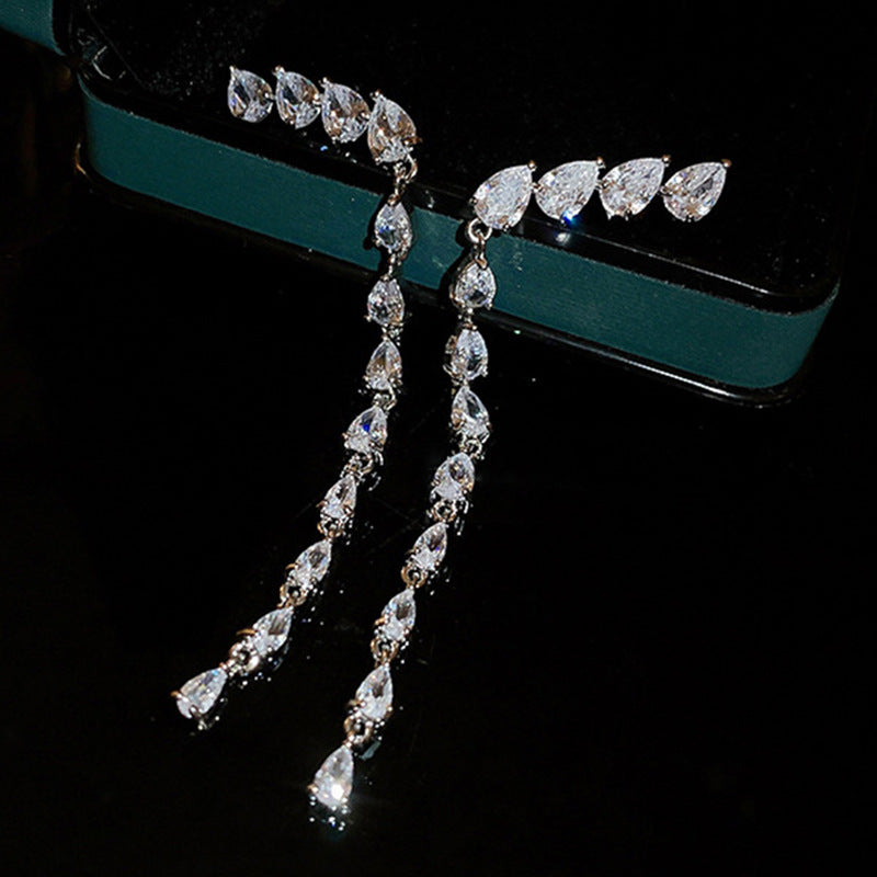 Zircon Teardrop Tassel Earrings