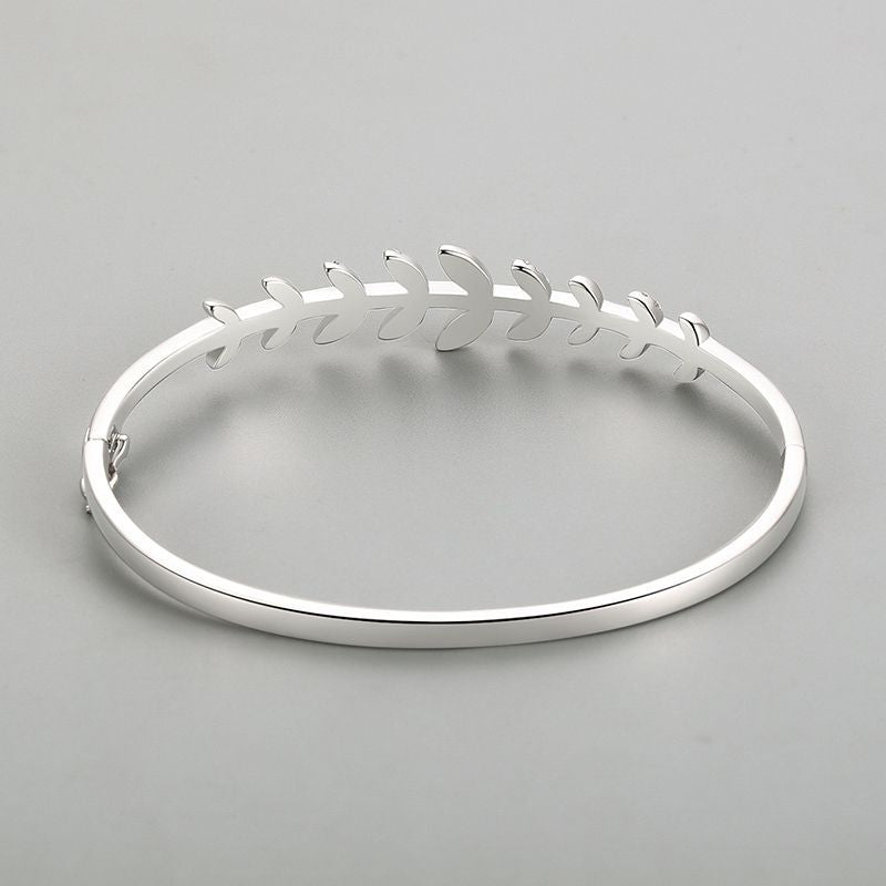 S925 Silver Bracelet Female Leaf Oval Open-ended Bracelet