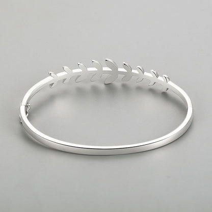S925 Silver Bracelet Female Leaf Oval Open-ended Bracelet