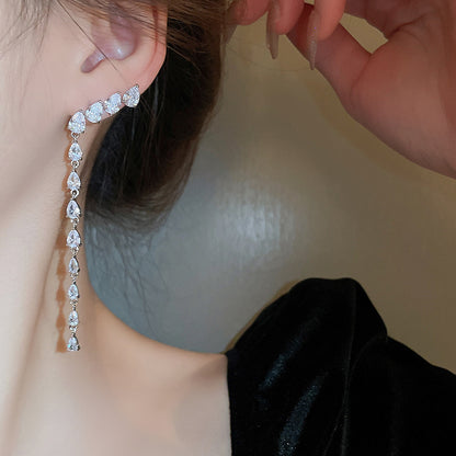 Zircon Teardrop Tassel Earrings