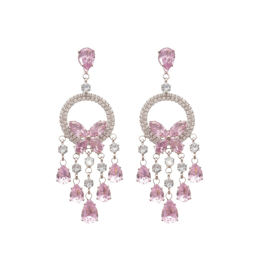 Zircon Round Butterfly Tassel Earrings