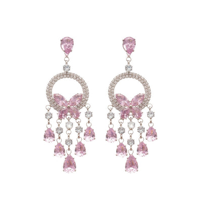Zircon Round Butterfly Tassel Earrings