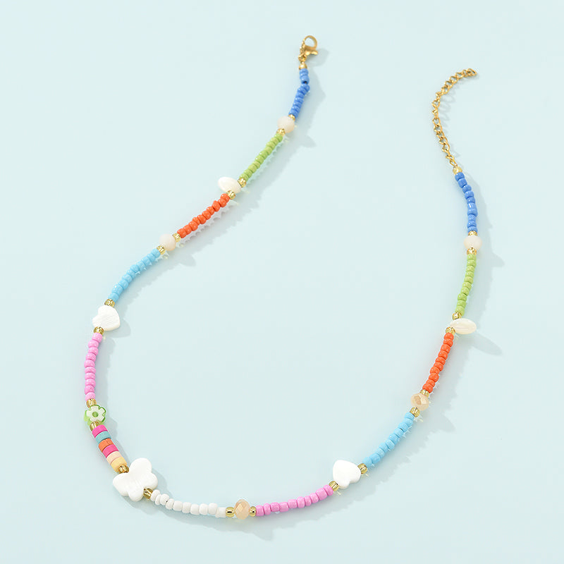 Love Butterfly Colorful Rice Bead Necklace