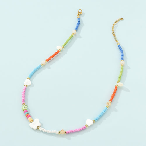 Love Butterfly Colorful Rice Bead Necklace