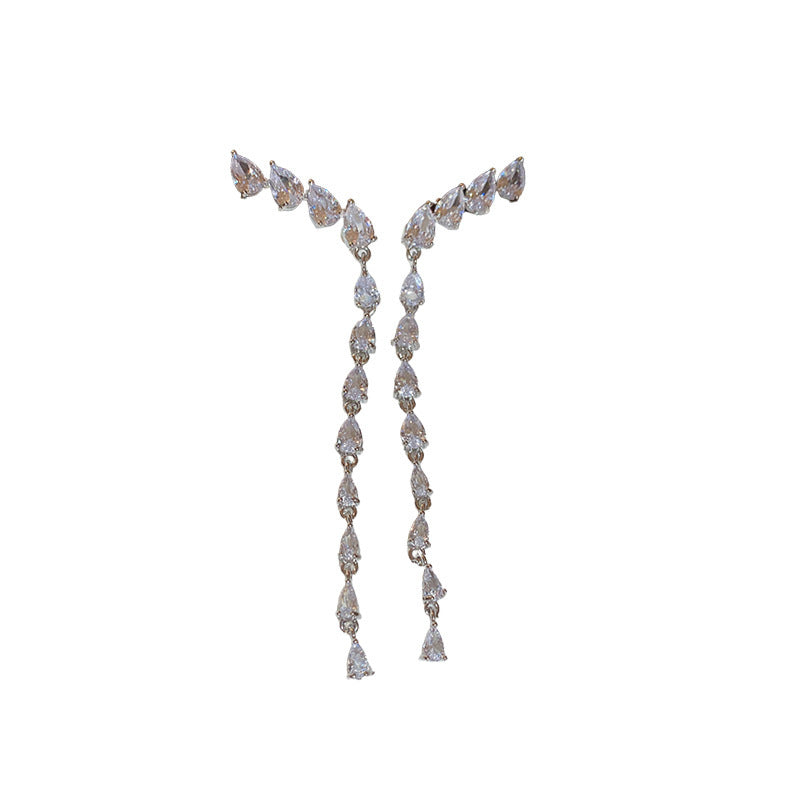 Zircon Teardrop Tassel Earrings