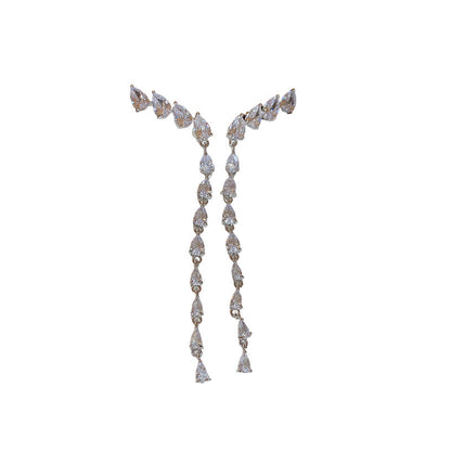 Zircon Teardrop Tassel Earrings