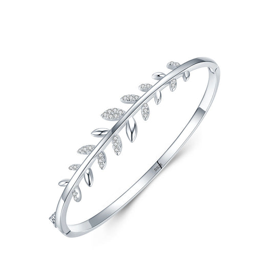 S925 Silver Bracelet Female Leaf Oval Open-ended Bracelet