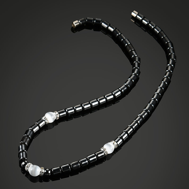 Stylish Hematite Necklace, Rhinestone & Crystal Necklace