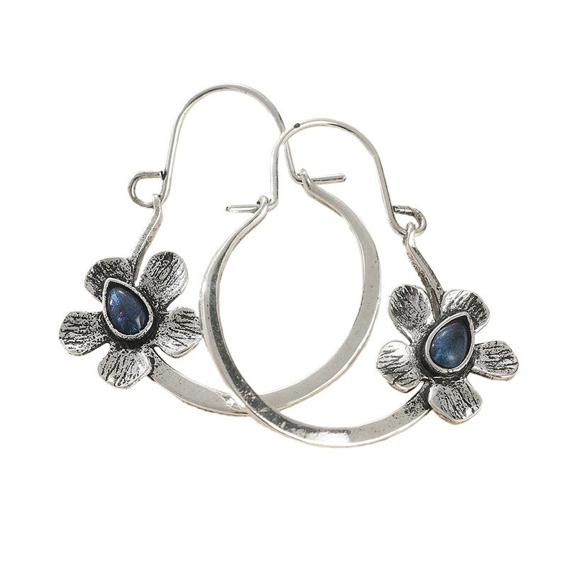 Silver Tone with Blue Stone