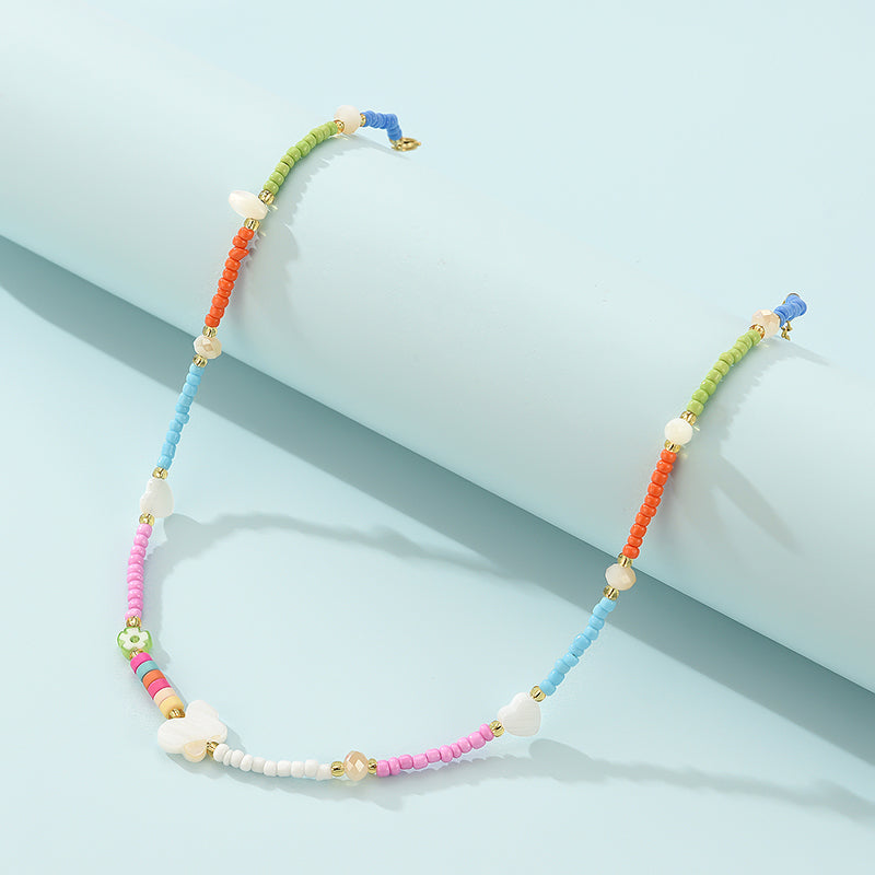 Love Butterfly Colorful Rice Bead Necklace