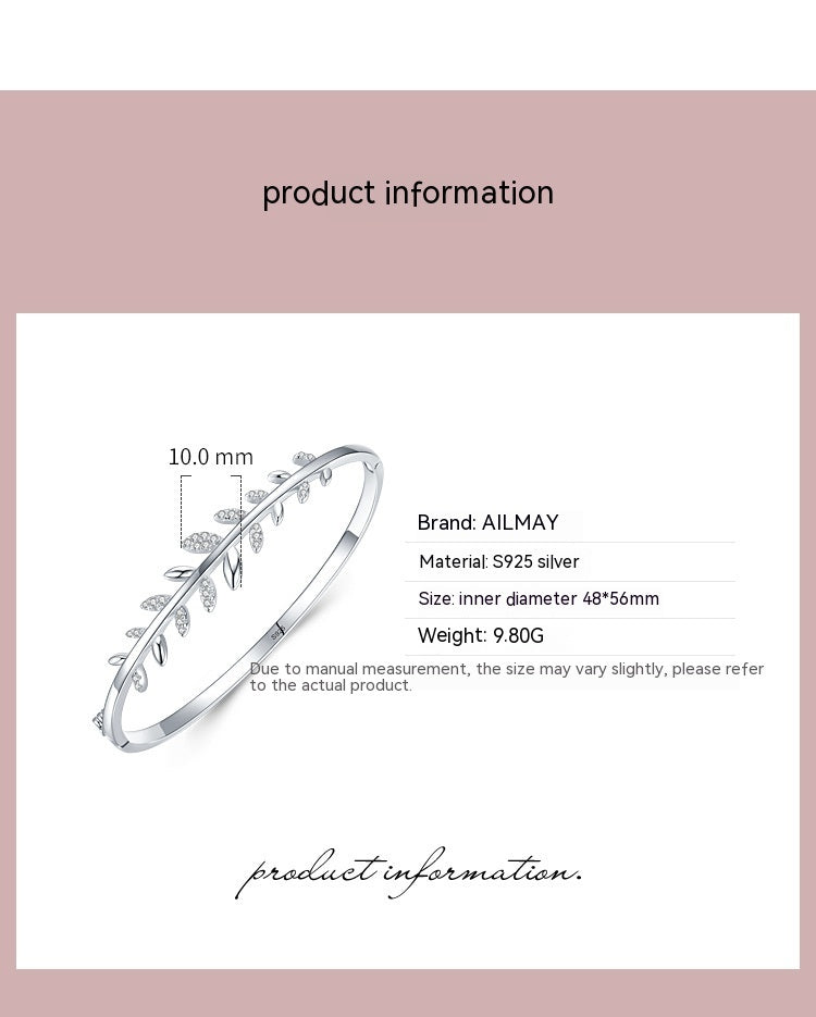 S925 Silver Bracelet Female Leaf Oval Open-ended Bracelet