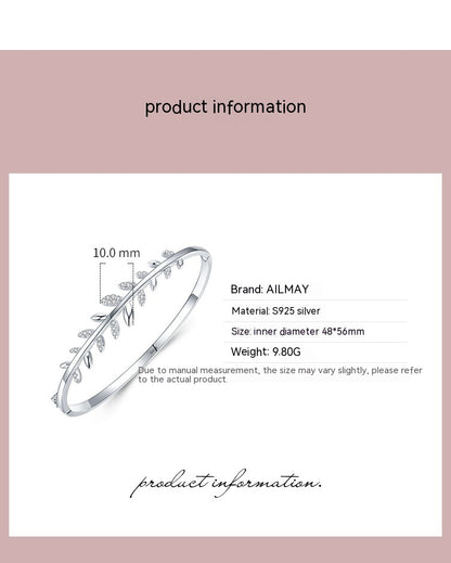 S925 Silver Bracelet Female Leaf Oval Open-ended Bracelet